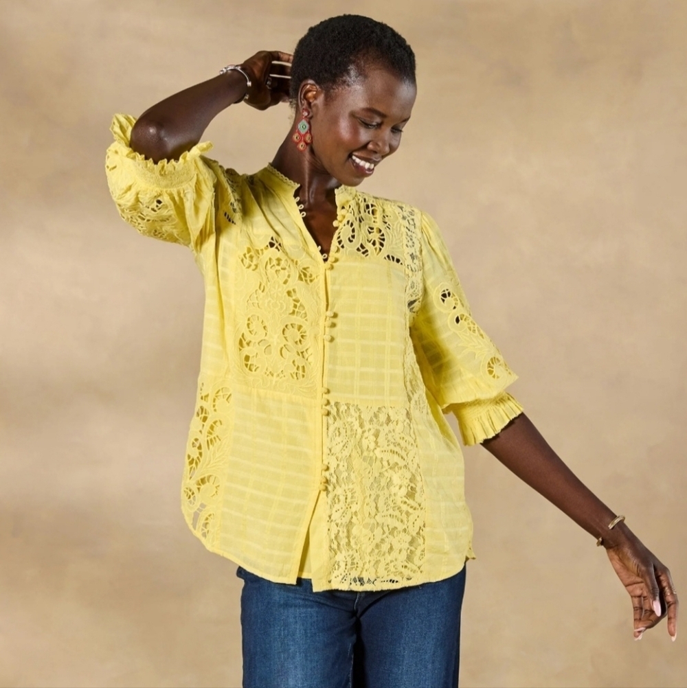 NWT Sundance Garbo Yellow Lace Top Size L